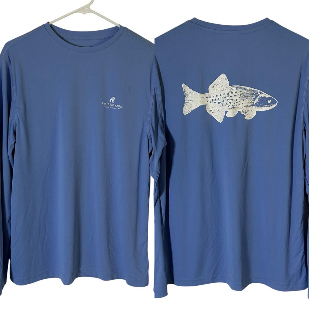 Caribbean Joe Men's Long Sleeve Fish Graphic Performance Shirt M Medium NWOT